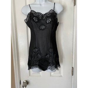 Vintage Black Short Sheer Lace Chemise Body Suit M